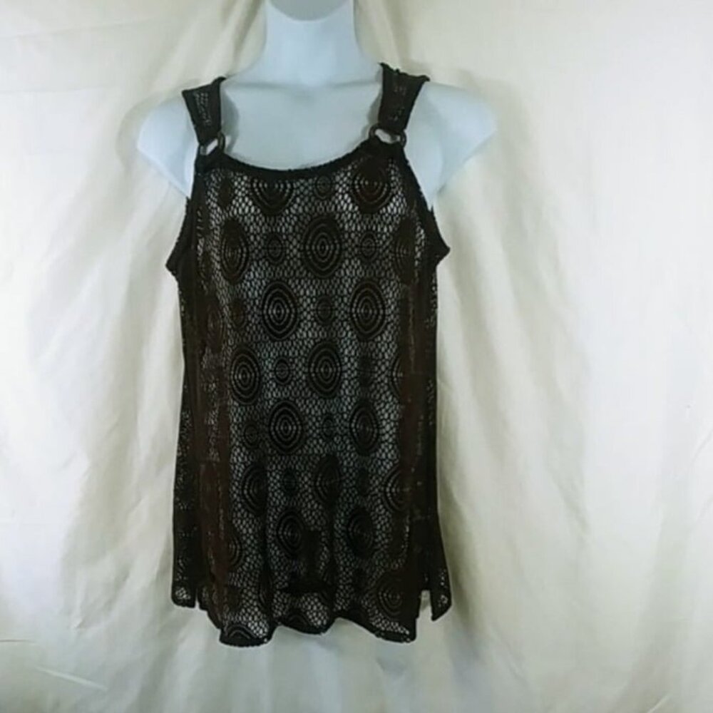 Croft & Barrow Women's Brown Crochet Geometric Artsy Tunic Top Size L